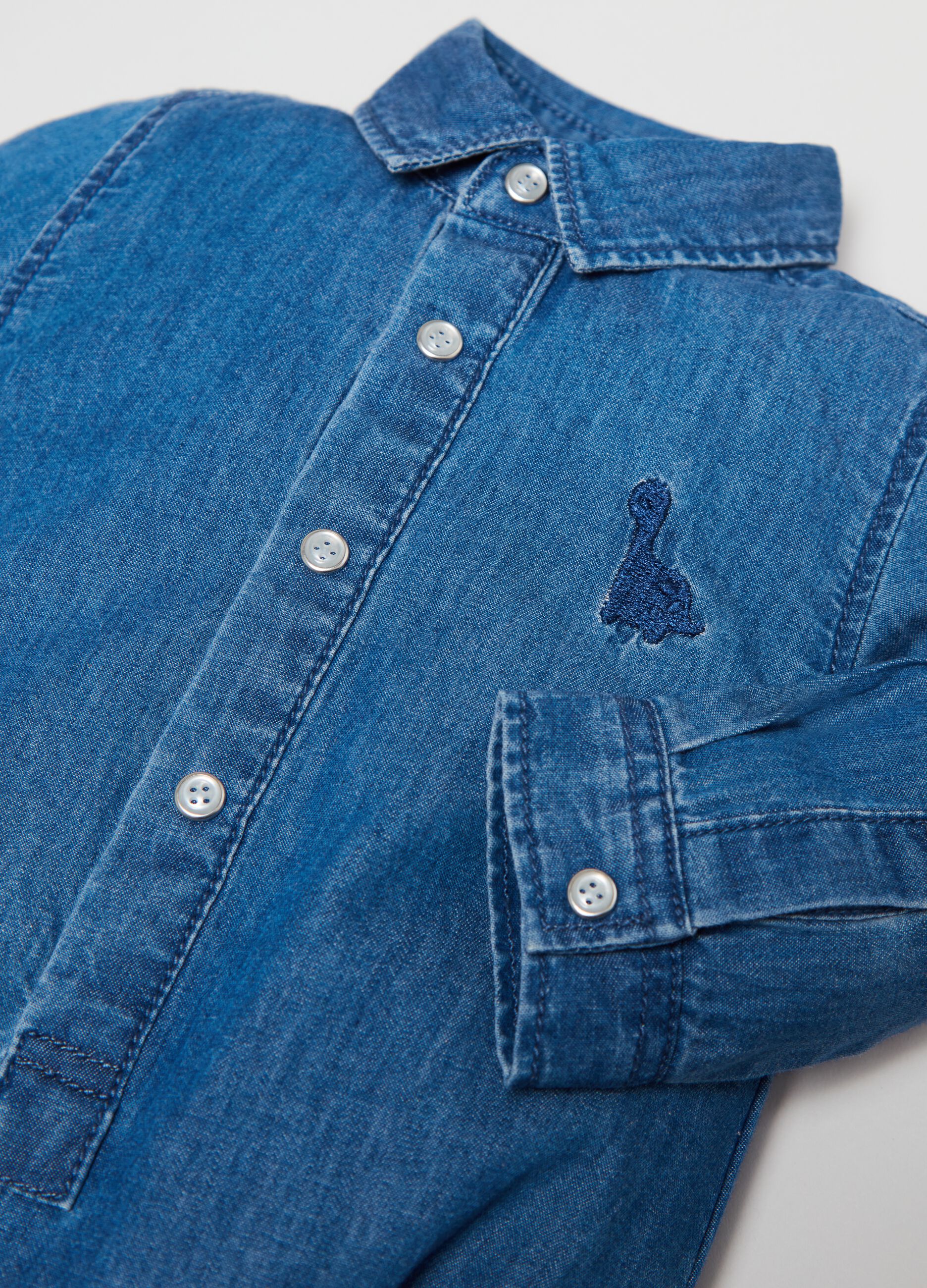 Body camicia in denim con ricamo