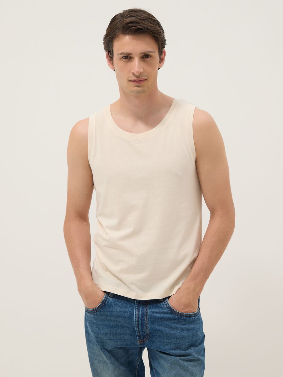 Beige crew neck vest in pure cotton, regular fit_1