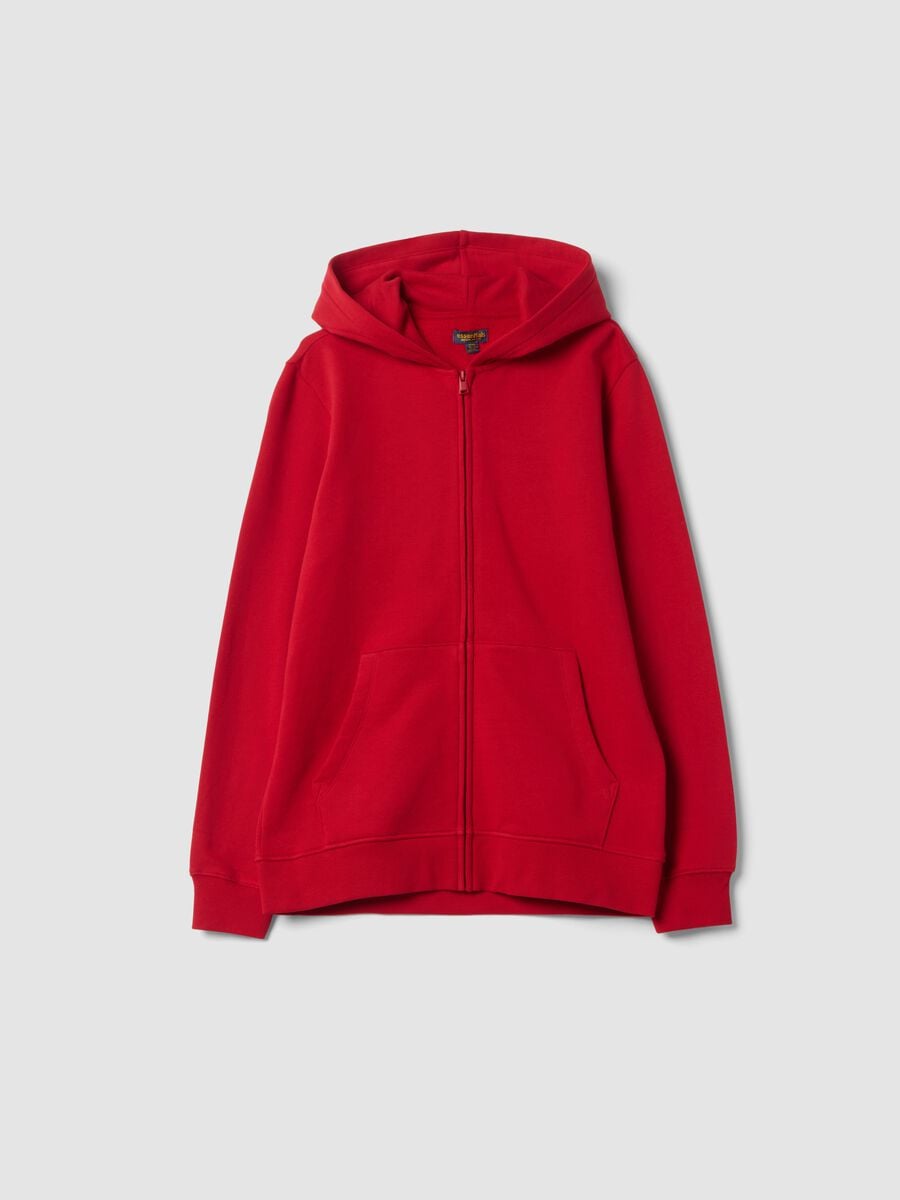 Felpa rossa con cappuccio in puro cotone organico regular fit_0