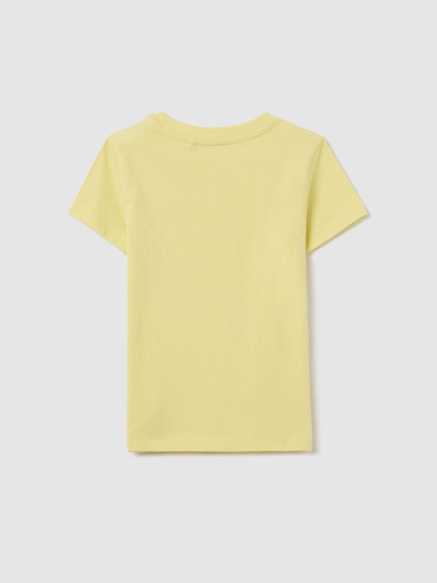 Yellow T-shirt in cotton with glitter print_1