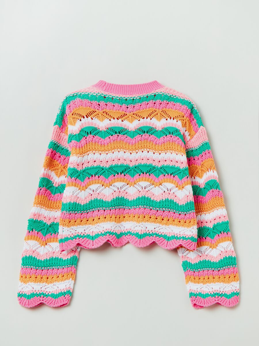 Striped crochet cotton pullover_1