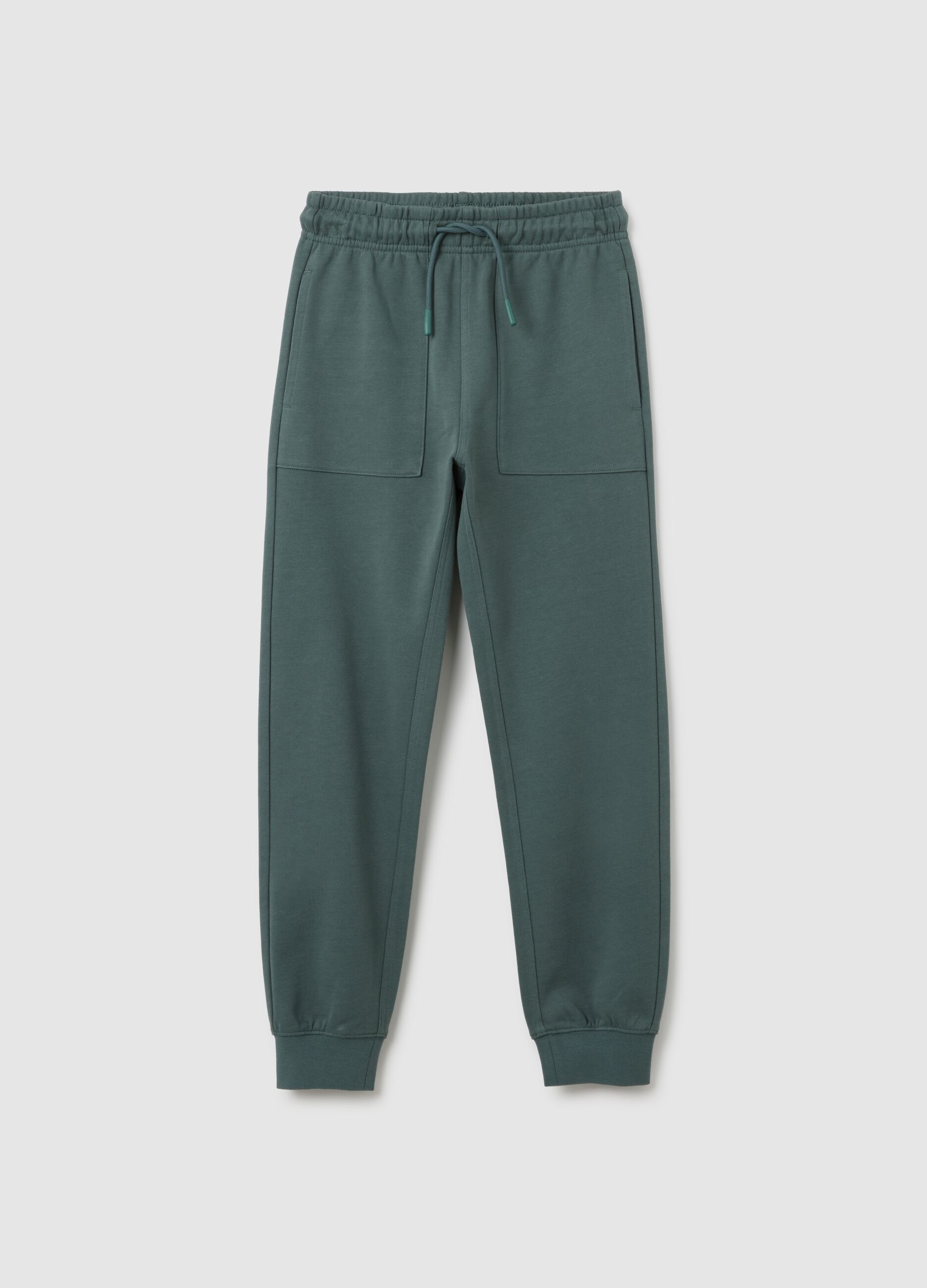 Boys' green regular fit cotton jogger trousers