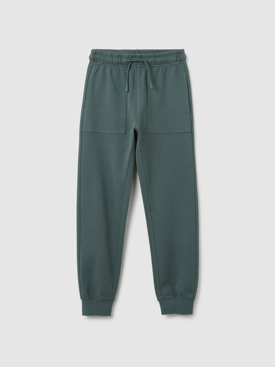 Boys' green regular fit cotton jogger trousers_0