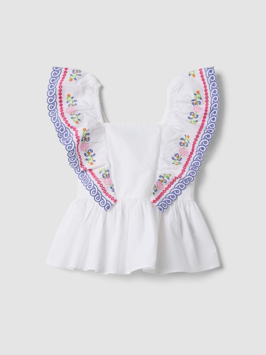 Tank top bianco in puro cotone con volant ricamati regular fit_3