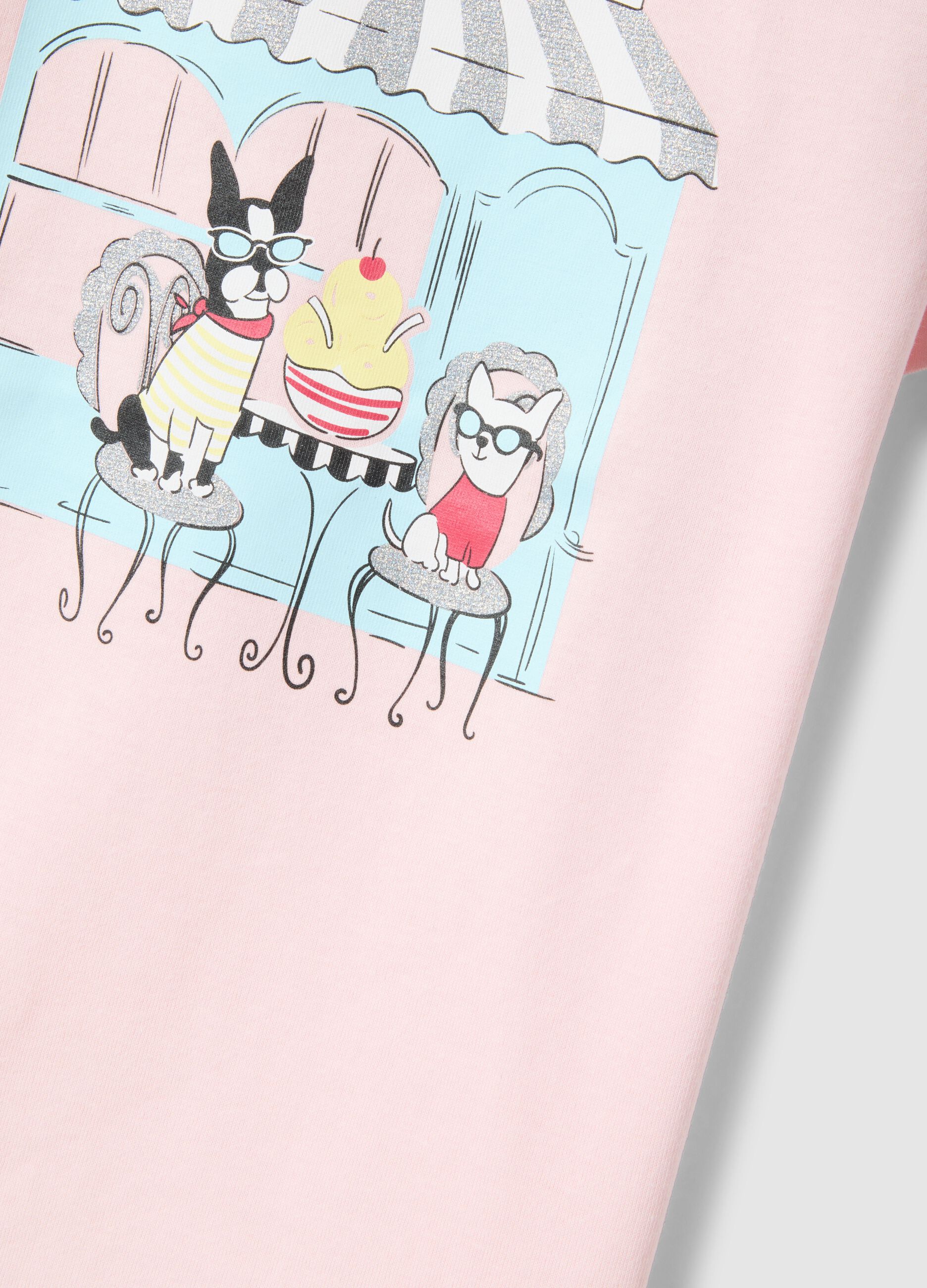 Pink pure cotton regular fit T-shirt with print for girls