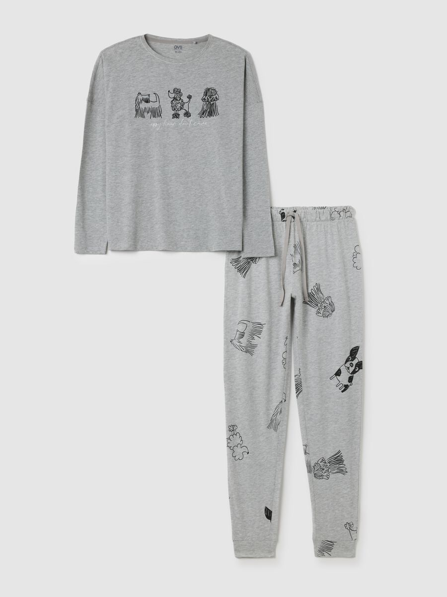 Grey cotton pyjama with prints_0