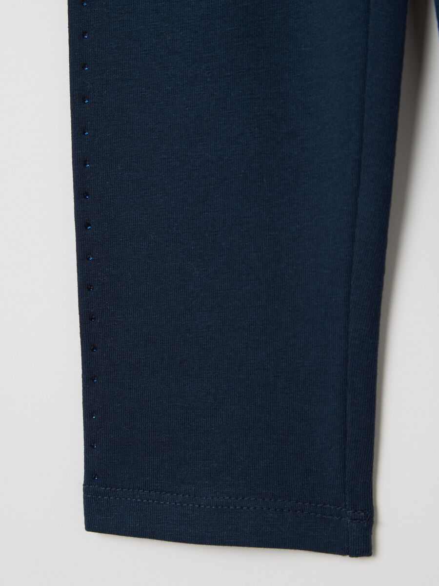Blue three-quarter leggings in stretch cotton with diamantés_3