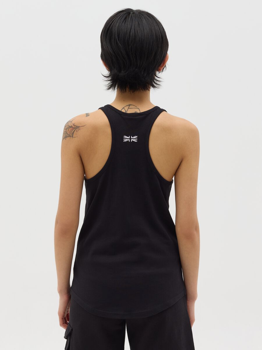 Black tank top in cotton with sequinned logo_3