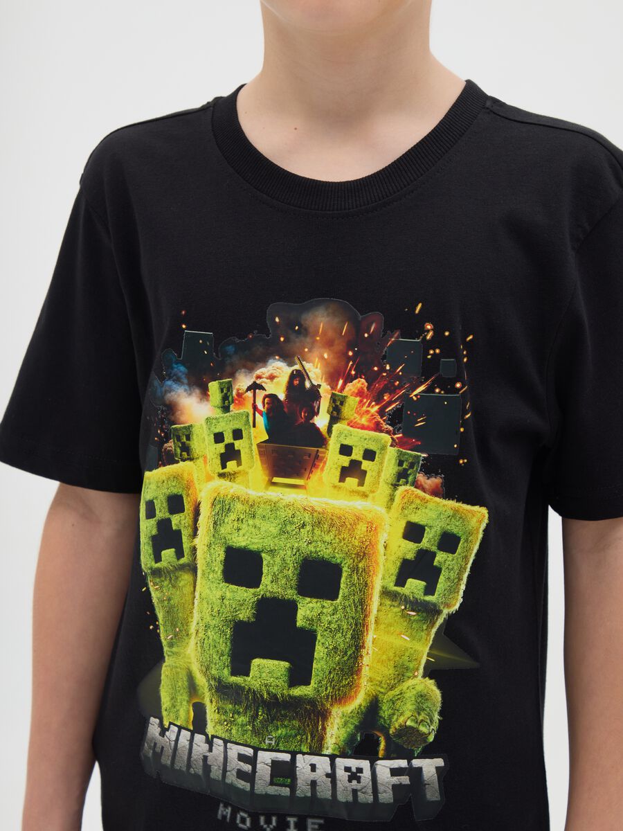 T-shirt da ragazzo in puro cotone nero regular fit stampa Minecraft_1