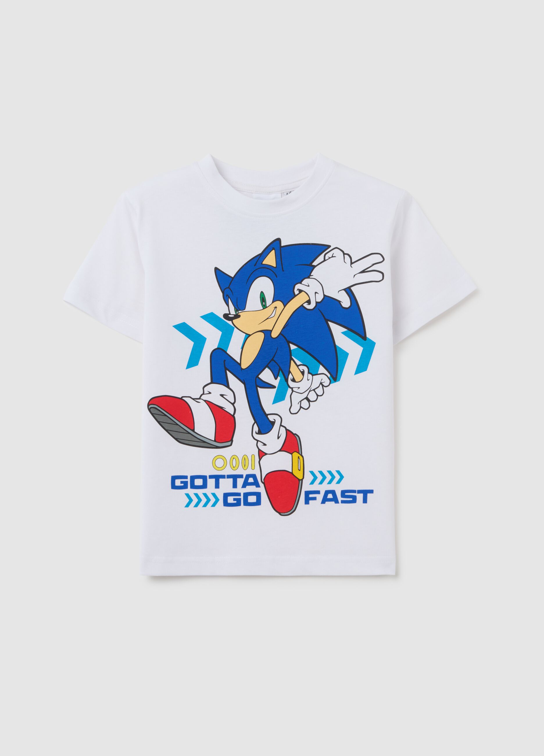 White pure cotton children's t-shirt regular fit with Sonic print