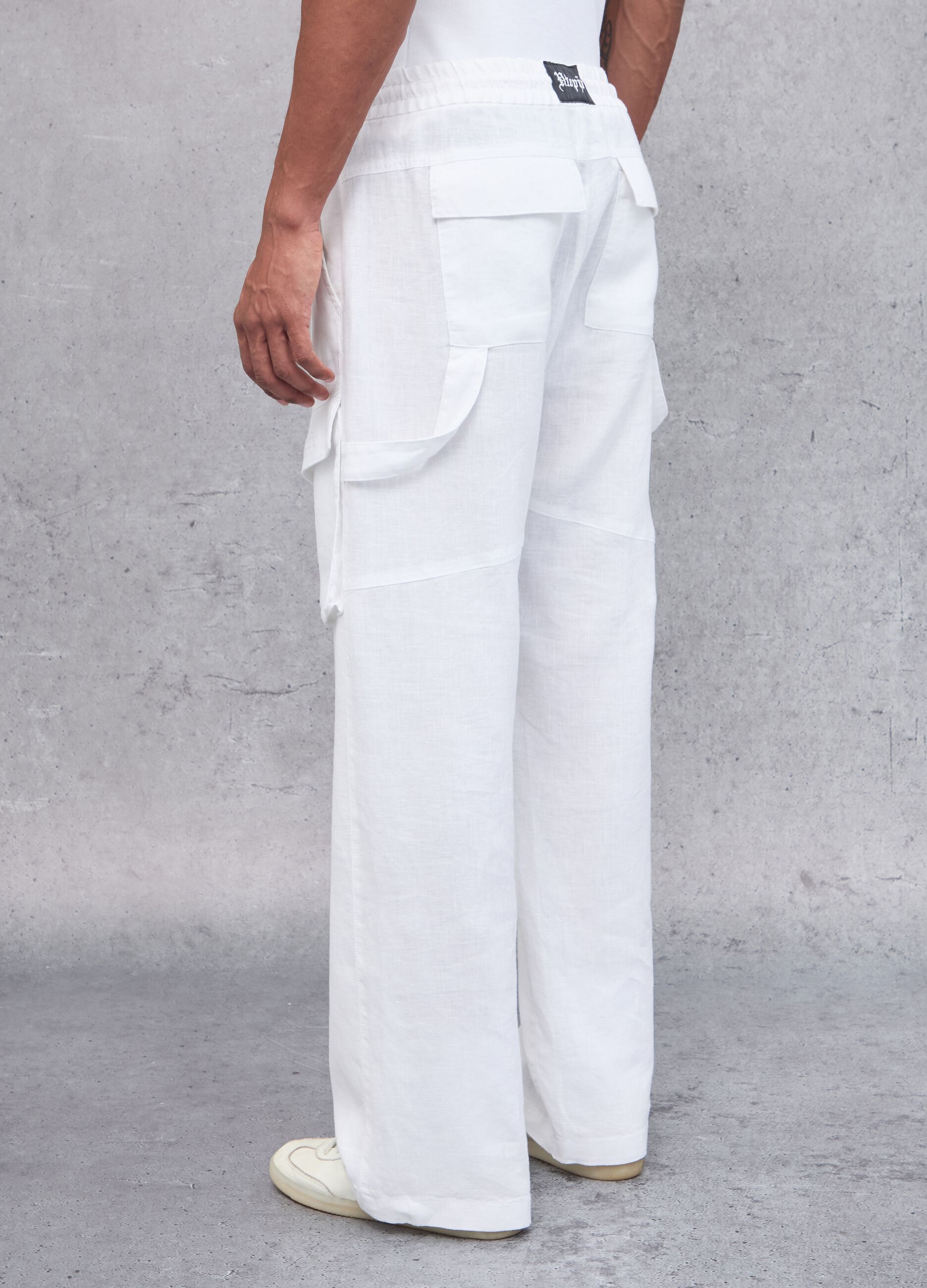 100% Linen White Cargo Trousers