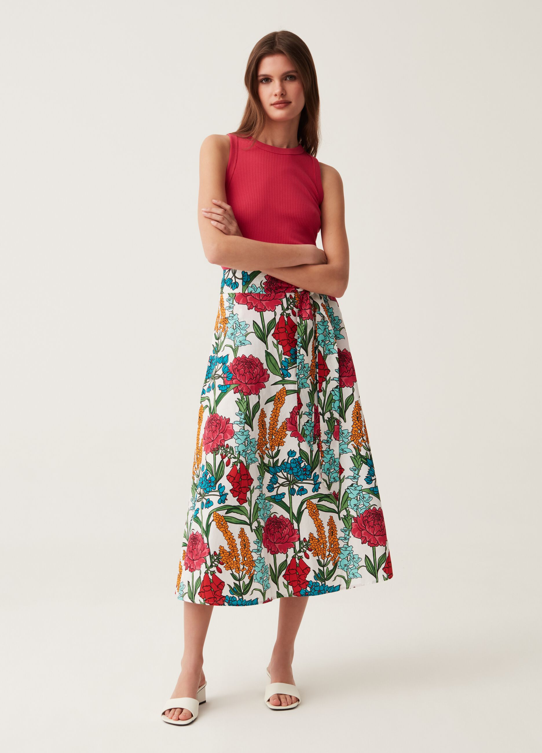 Midi skirt with floral print