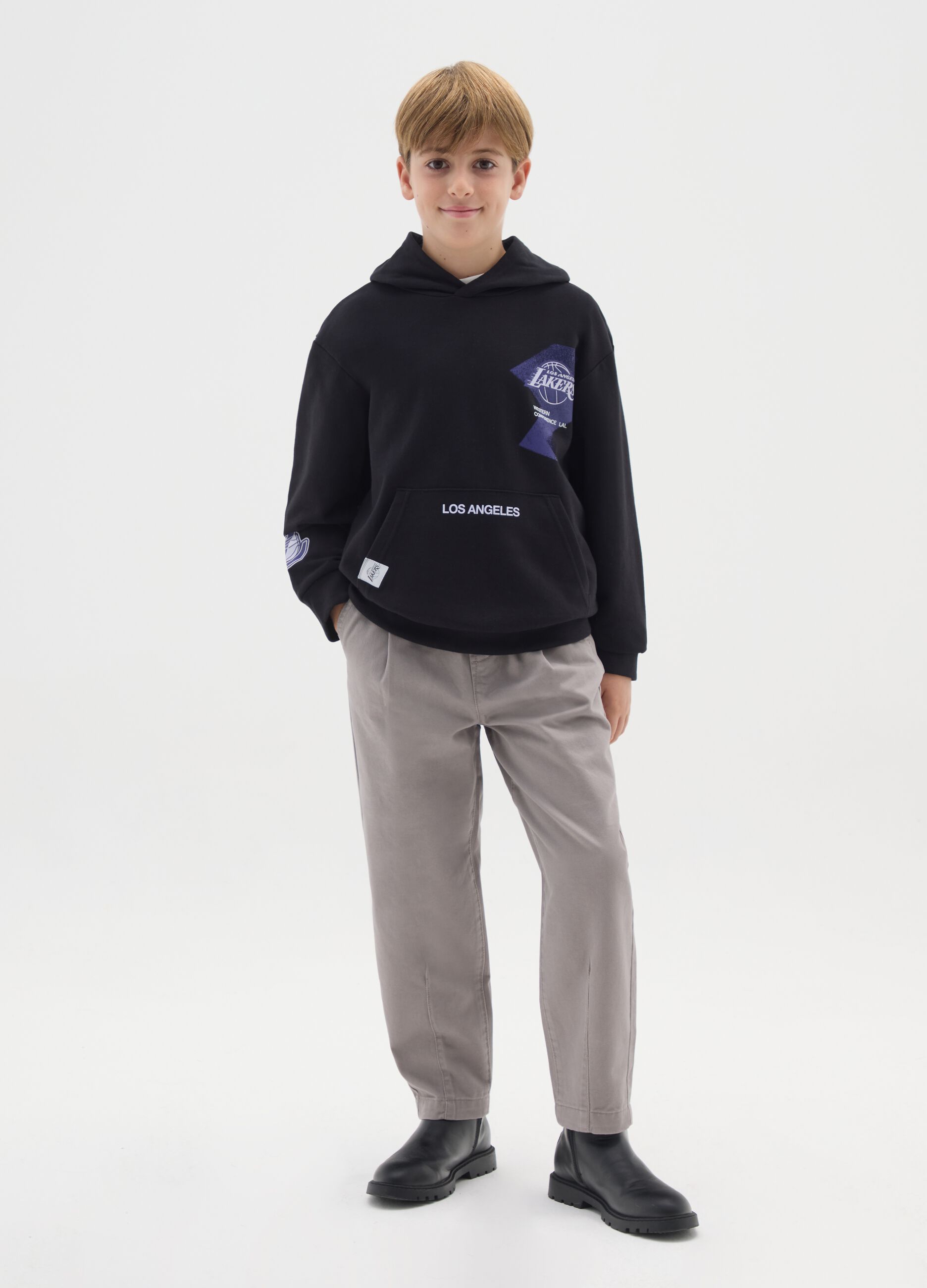 Boys' grey pure cotton trousers regular fit
