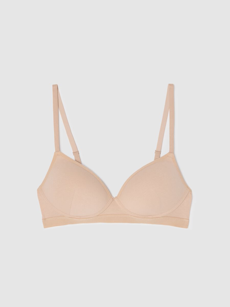 Beige Stretch Cotton Bra_0