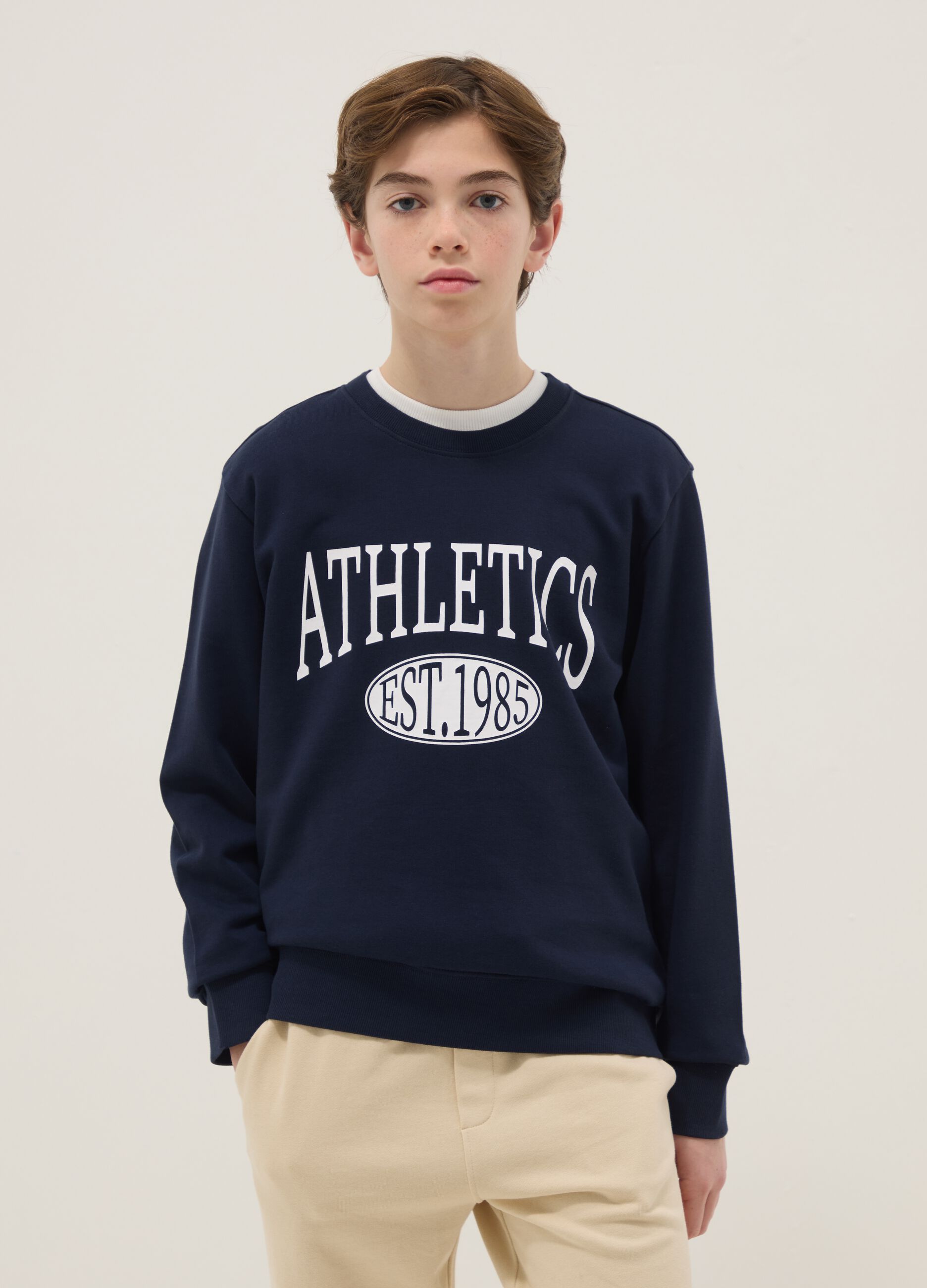 Boys' regular fit blue crew neck sweatshirt in pure cotton with print