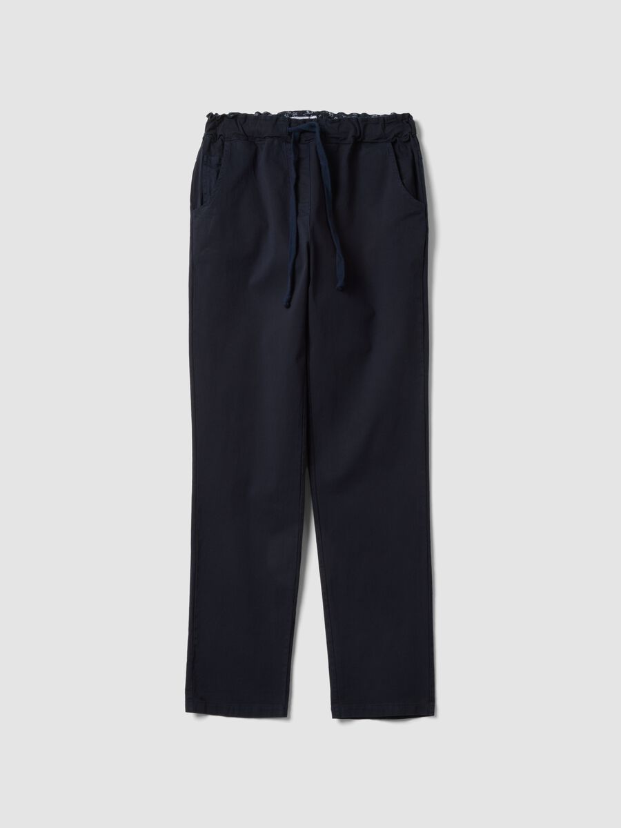 Pantaloni blu in cotone elasticizzato con coulisse_0