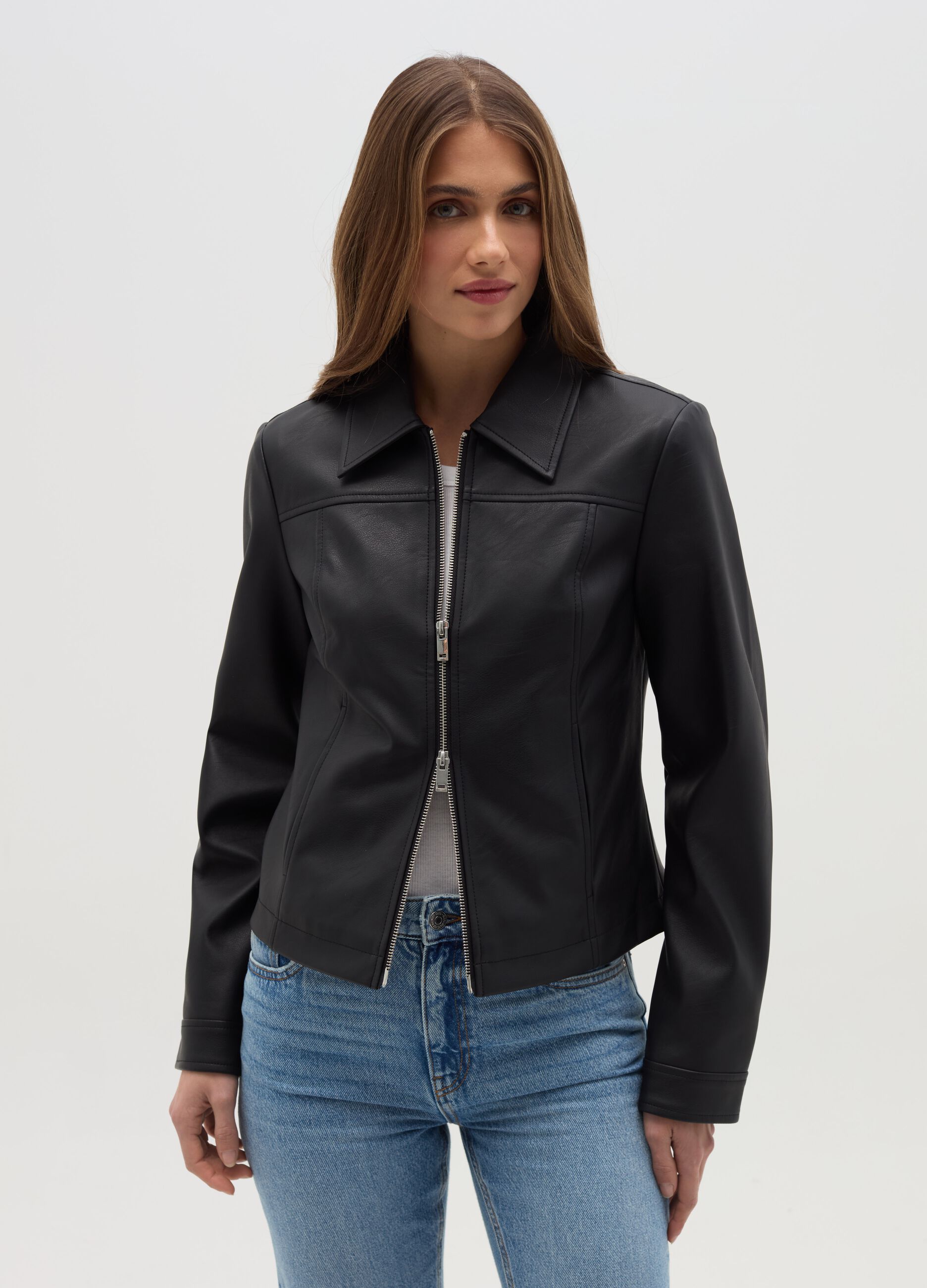 Giacca corta full-zip effetto lucido