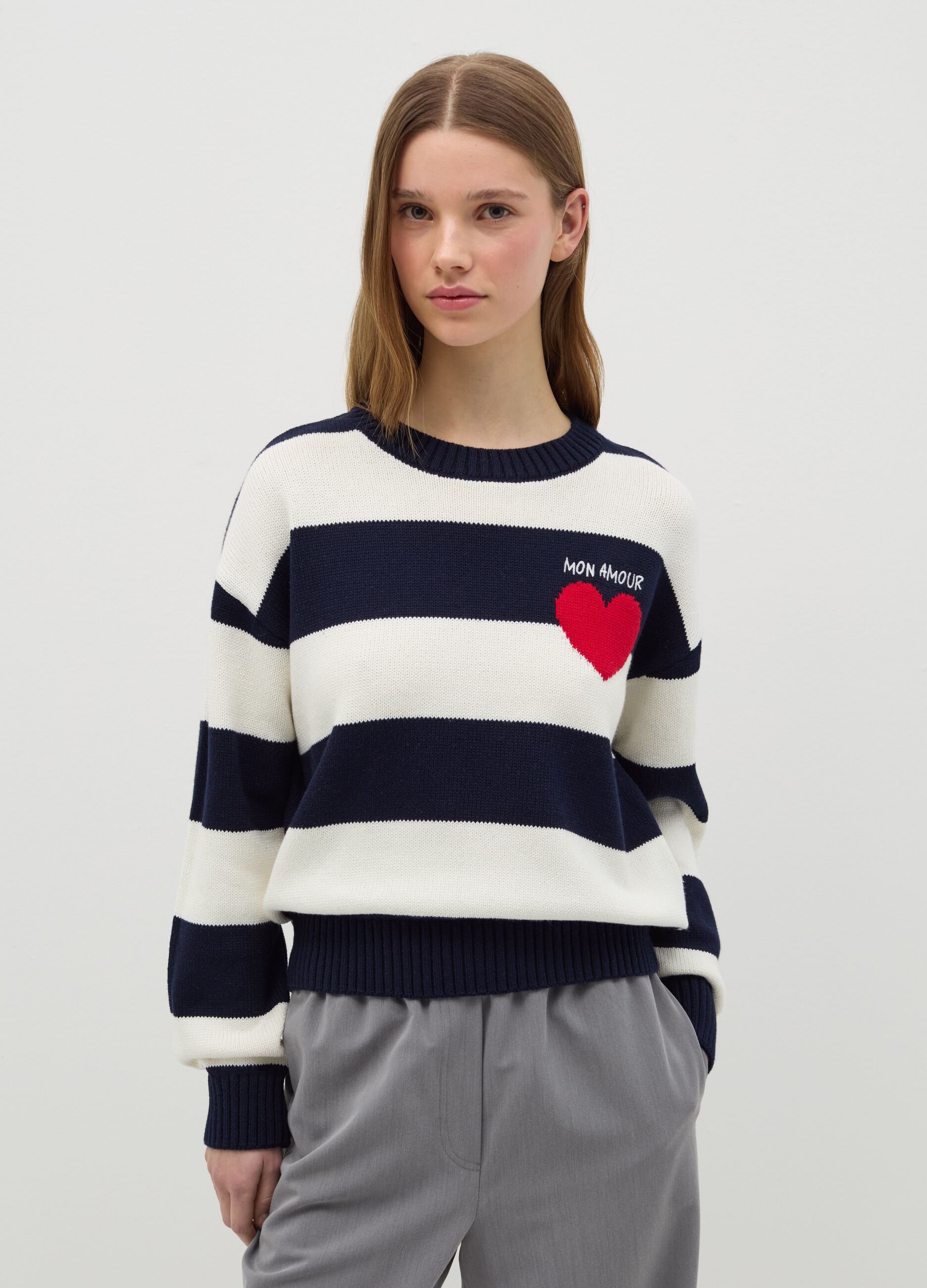 Striped pullover with embroidery
