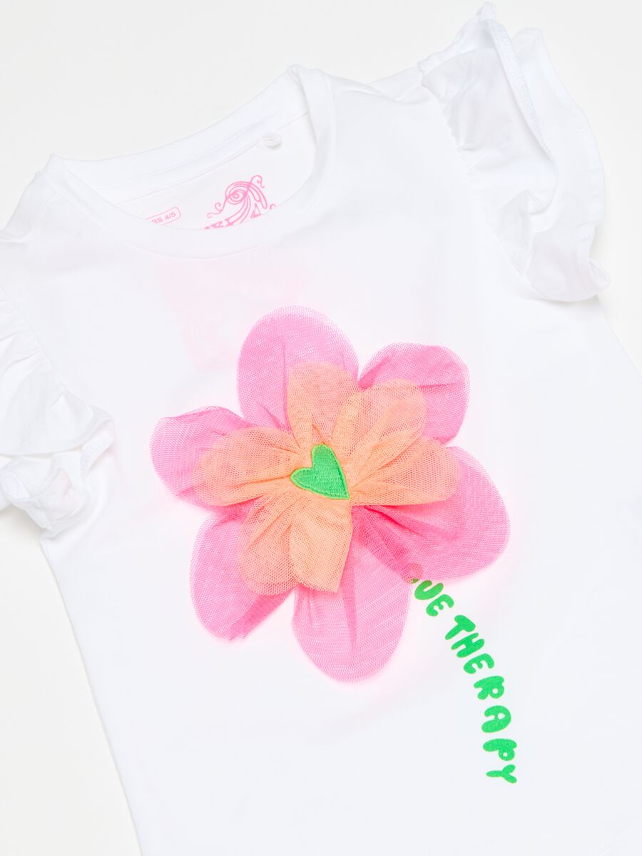 T-shirt con volant e fiore in tulle_2
