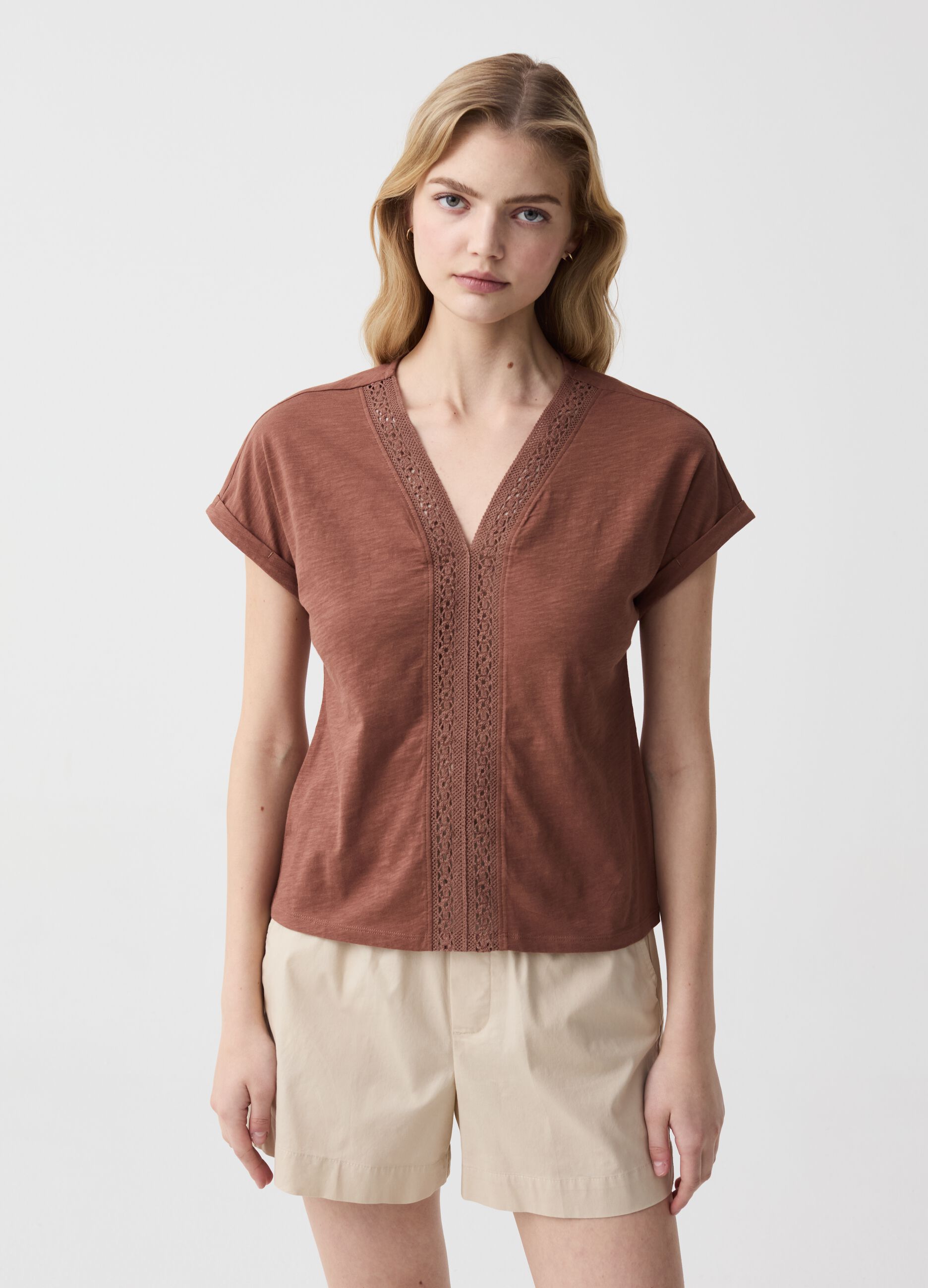 Ovs T-shirt in cotone con inserto crochet