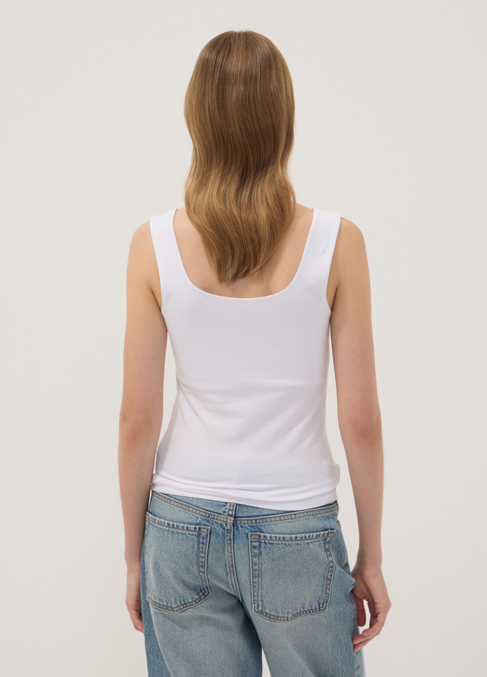 White fitted stretch-cotton tank top