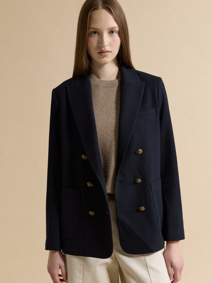 Blazer doppiopetto blu in viscosa elasticizzata regular fit_1
