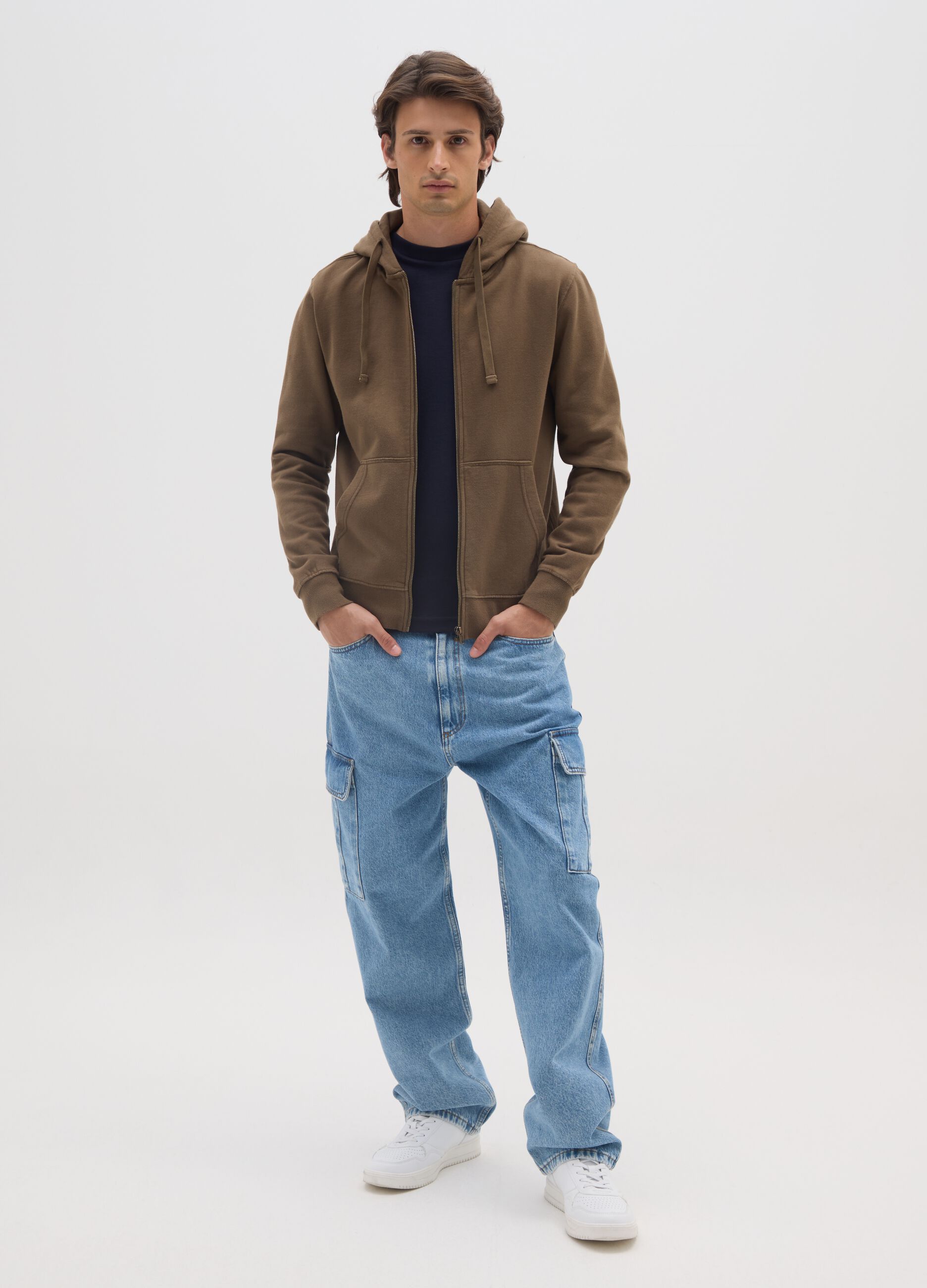 Brown zip cotton sweatshirt
