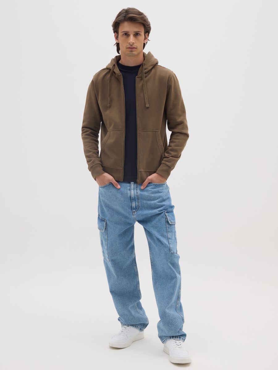 Felpa marrone con zip in cotone_1