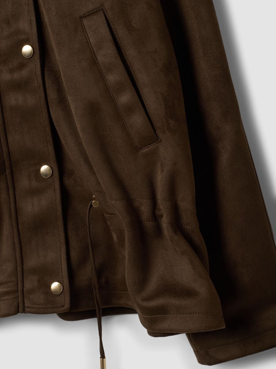 Brown parka with hood, zip and press-stud fastening_5