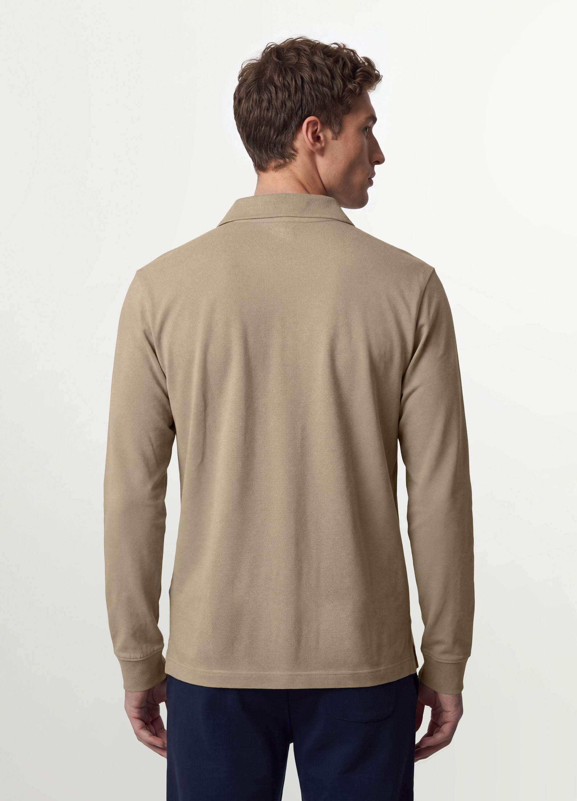 Grey long-sleeve stretch-cotton polo shirt, regular fit