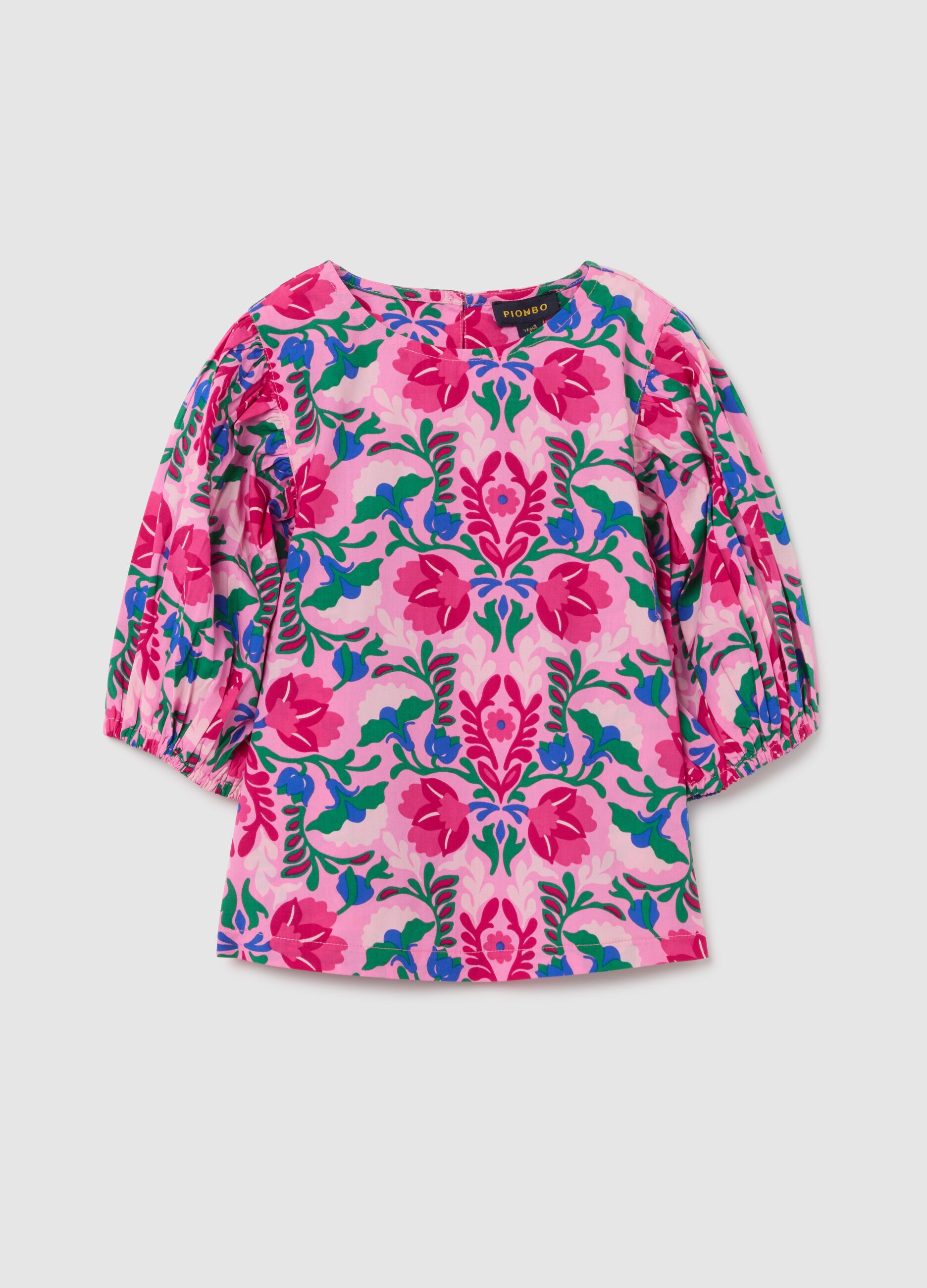 Blusa da bambina in puro cotone multicolor regular fit