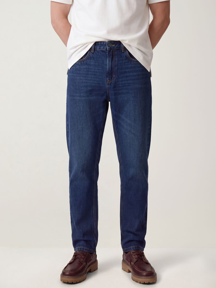 Regular tapered pure cotton denim jeans_1