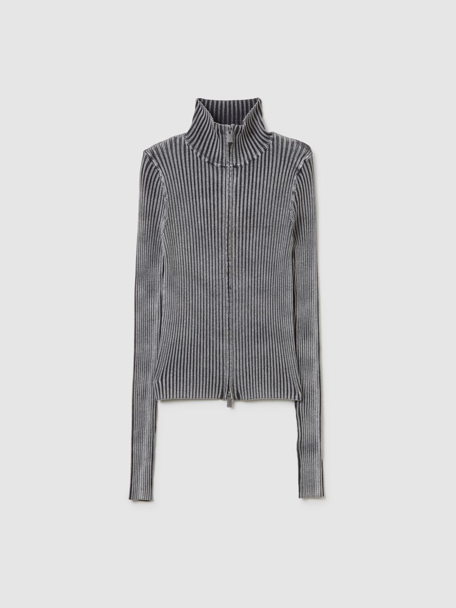 Full-Zip Ribbed Knit Vintage Grey_5