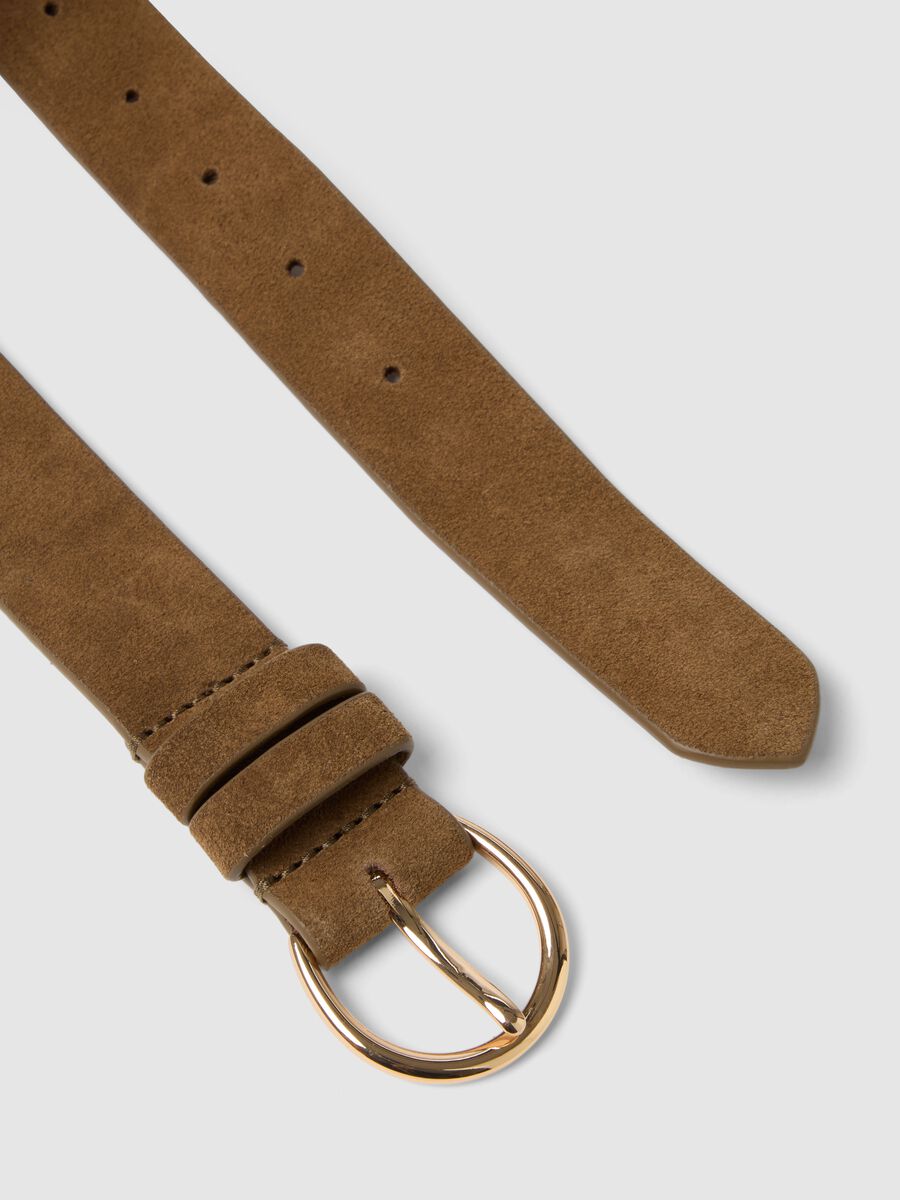 Brown genuine leather belt with golden buckle_1