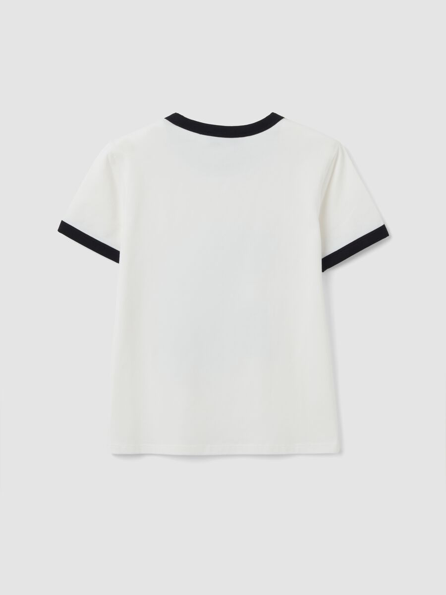 White cotton T-shirt with front graphic print and contrast trims_1