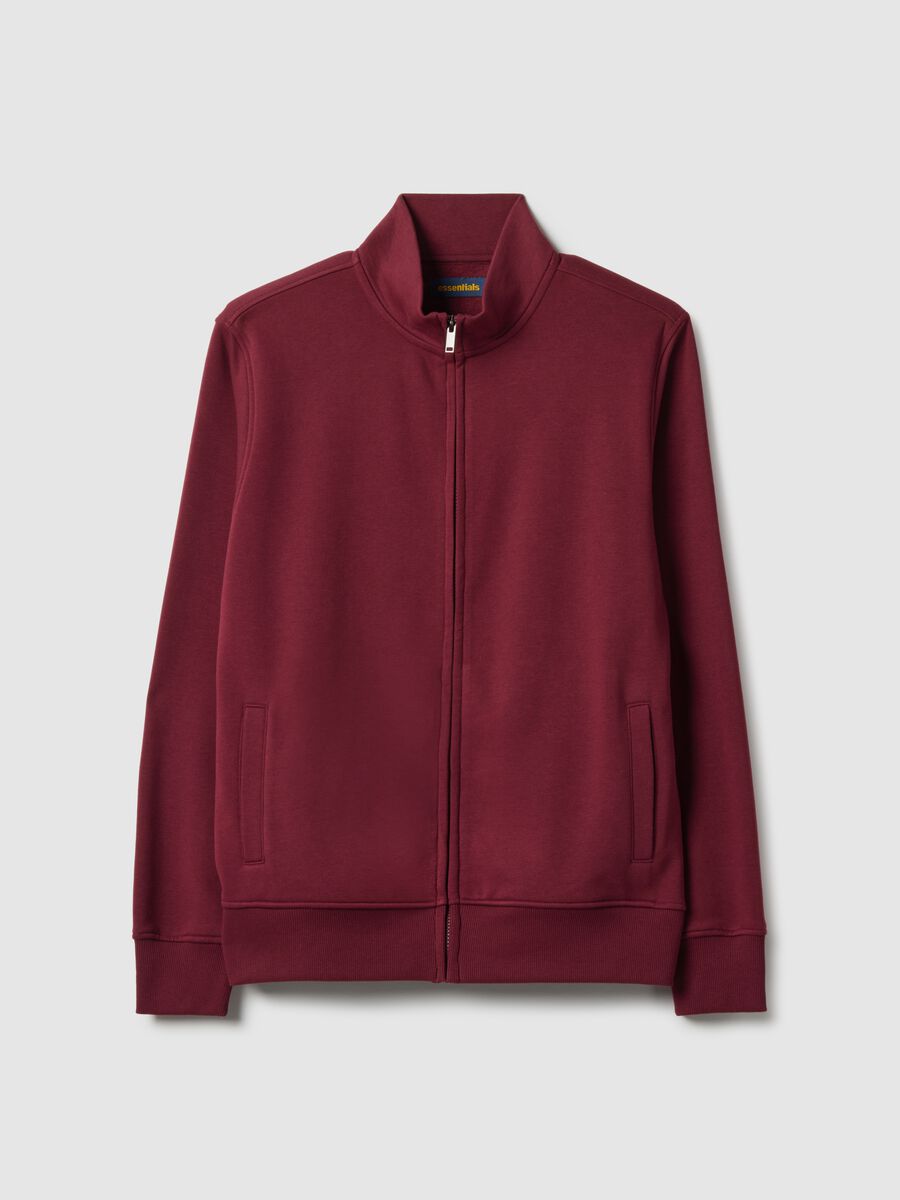 Red cotton blend regular fit hoodie with full zip_4