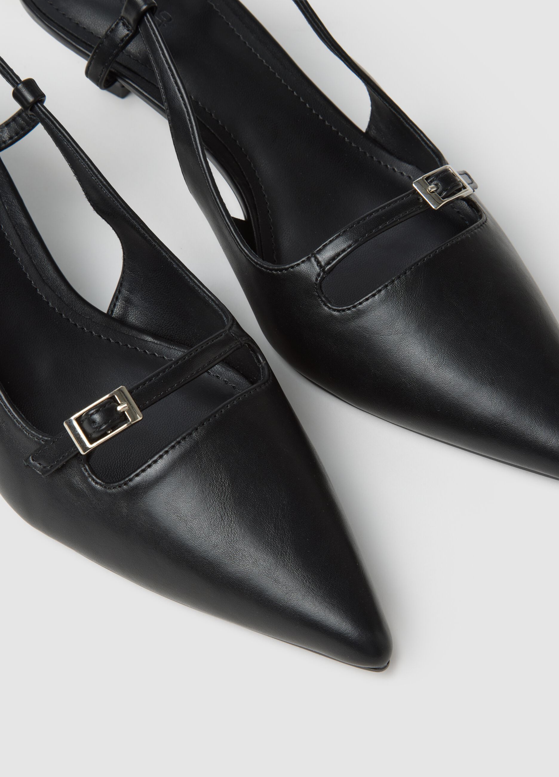 Black genuine leather slingback shoes with strap