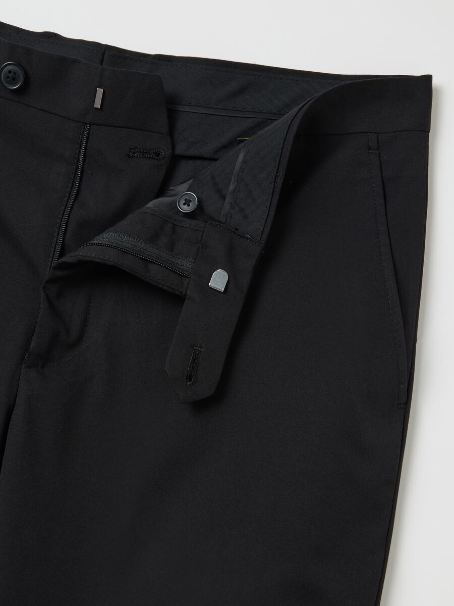 Black Stretch Fabric Regular Fit Trousers_5