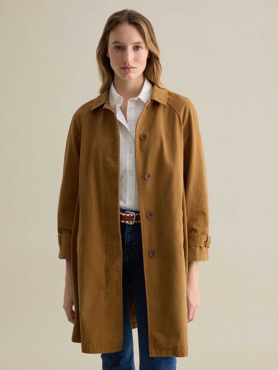 Beige trench coat in cotton canvas_0