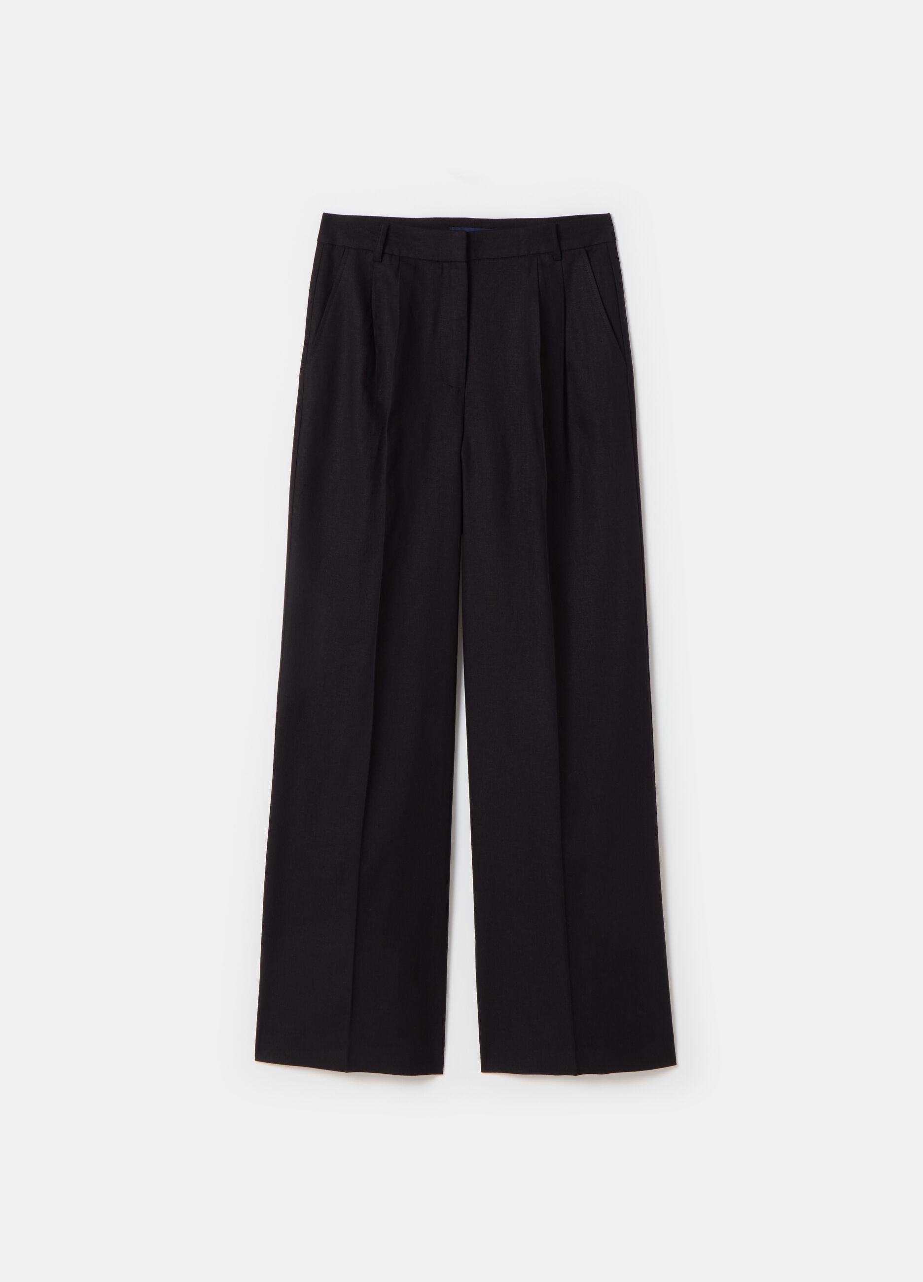 Pantaloni larghi in lino e viscosa