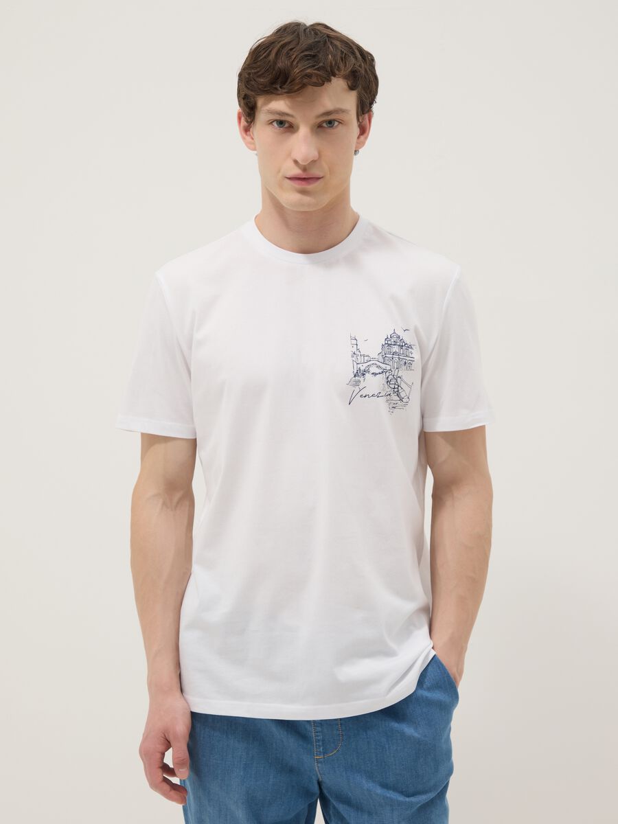 White pure cotton T-shirt with print, regular fit_0