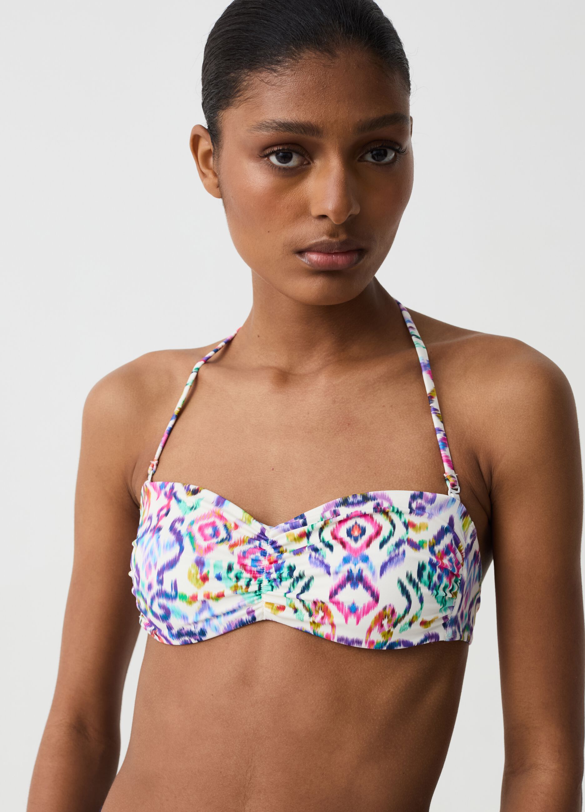Bandeau bikini top with ikat print