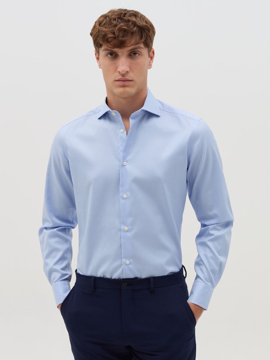 Slim-fit shirt in micro check double-twist cotton_0