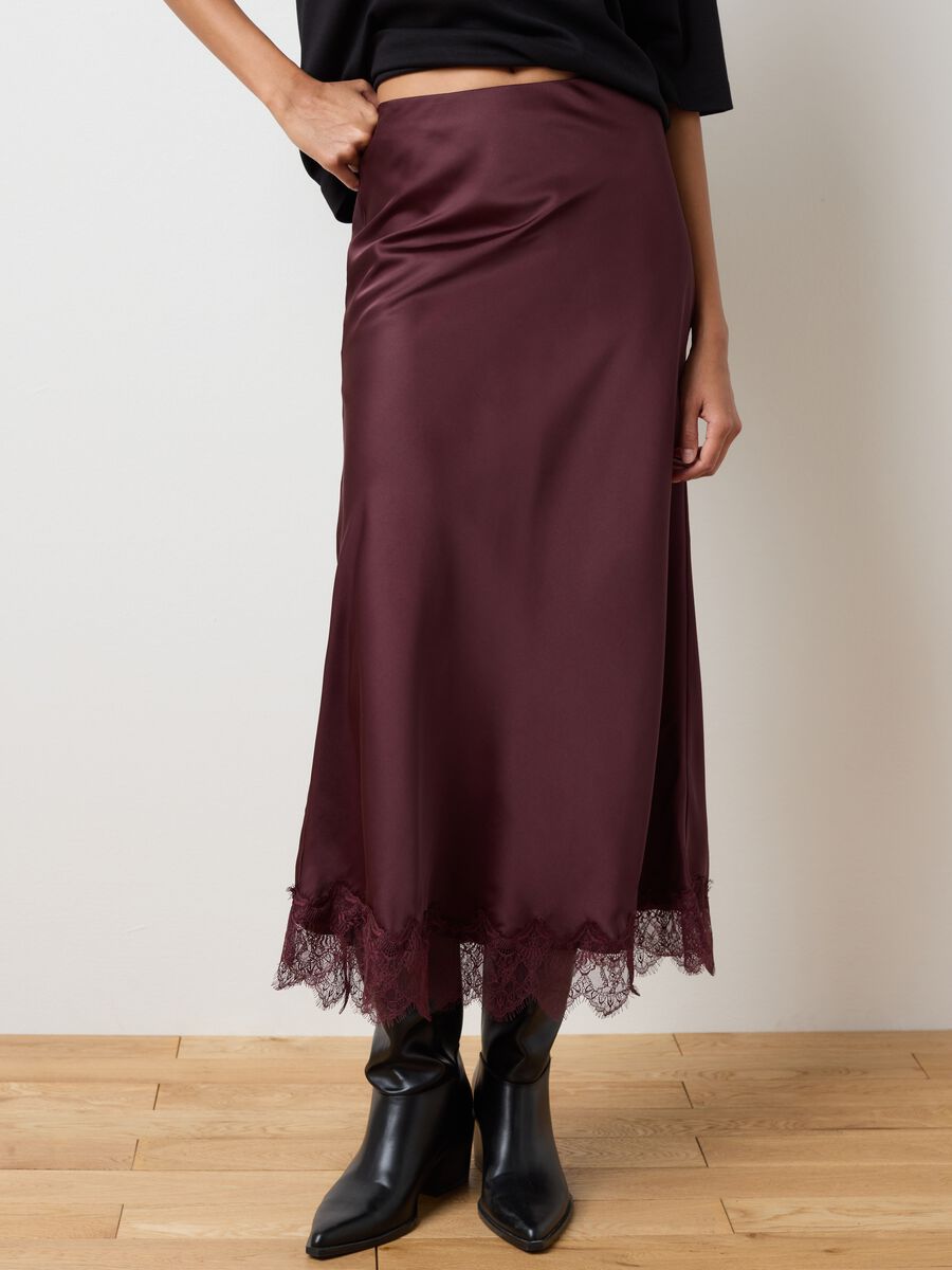 Brown regular fit satin blend skirt_1