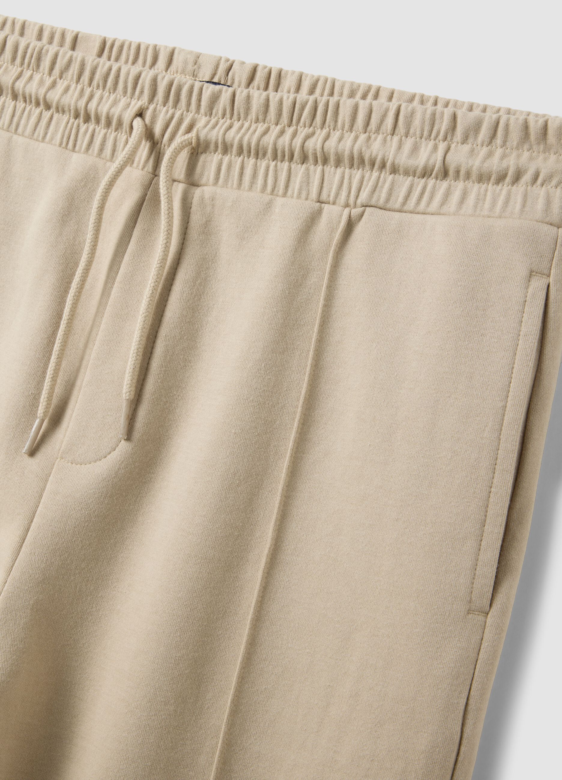 Beige cotton-blend regular-fit shorts with drawstring