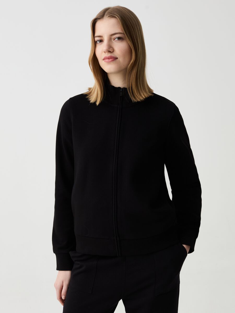 Essential full-zip sweatshirt in fleece with high neck_0