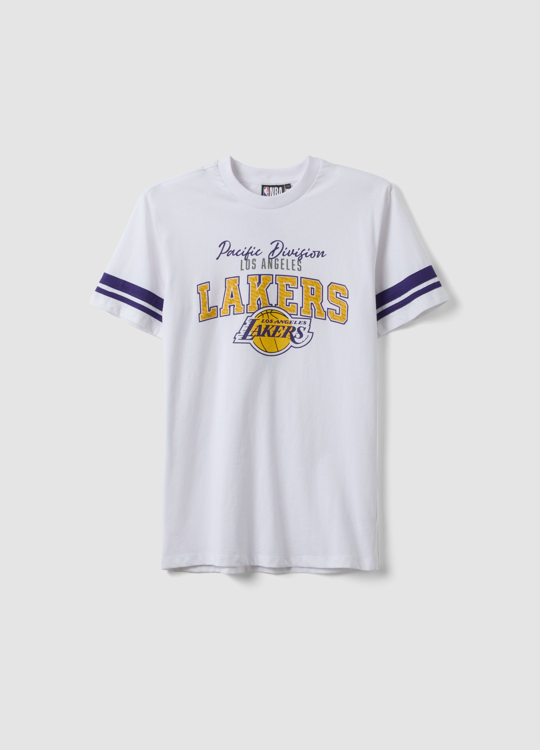 Boys' pure cotton relaxed fit white T-shirt with Lakers prints