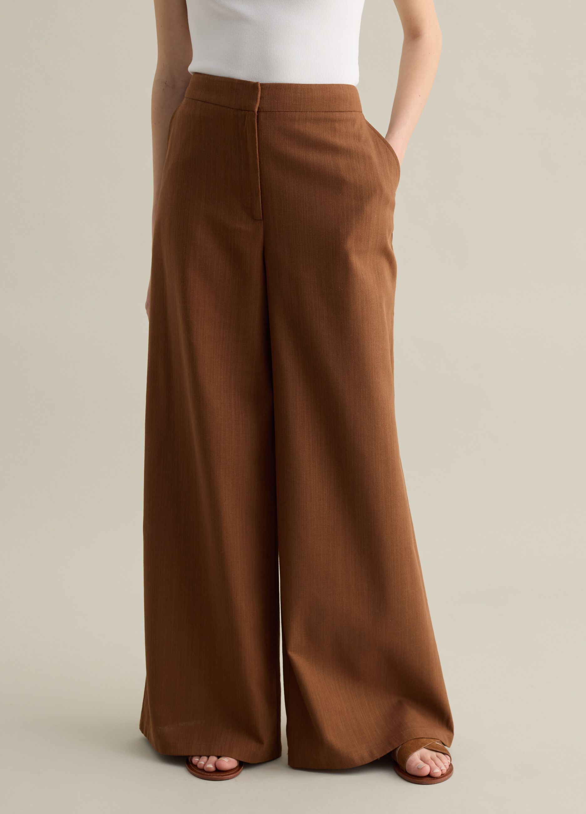 Pantaloni palazzo in cotone e viscosa marrone