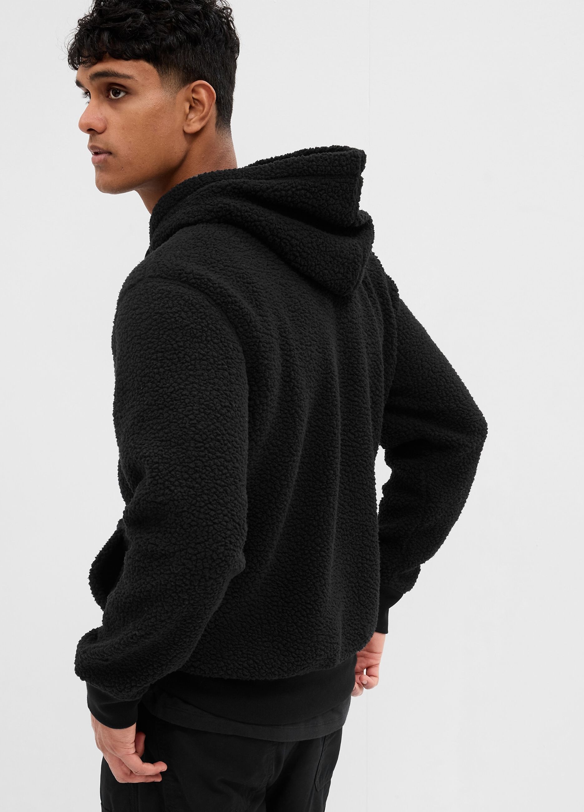 Felpa in sherpa con cappuccio ricamo logo_1