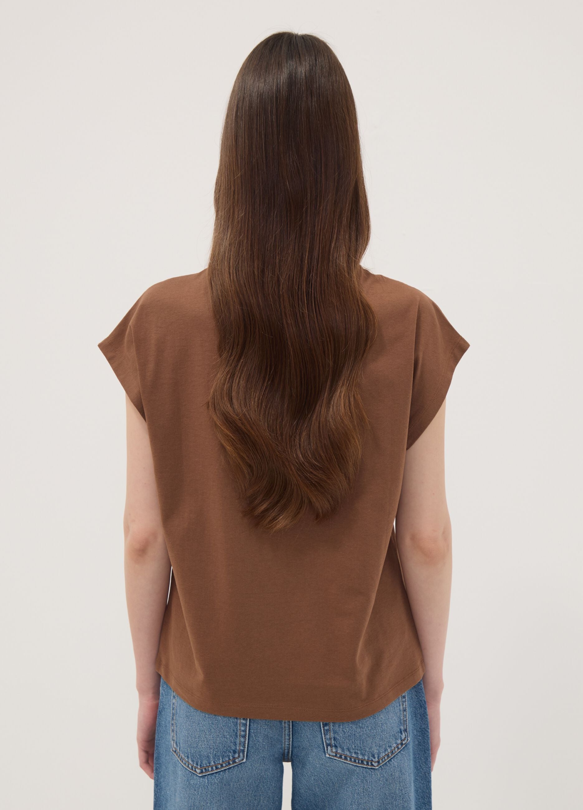 Brown pure cotton short-sleeve regular fit T-shirt